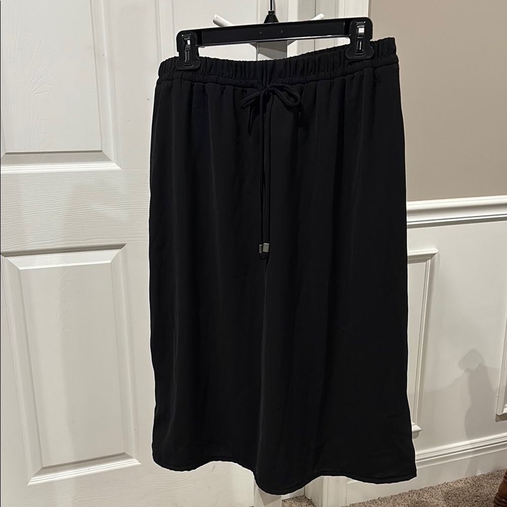 Black Women's Drawstring Waist Midi Skirt